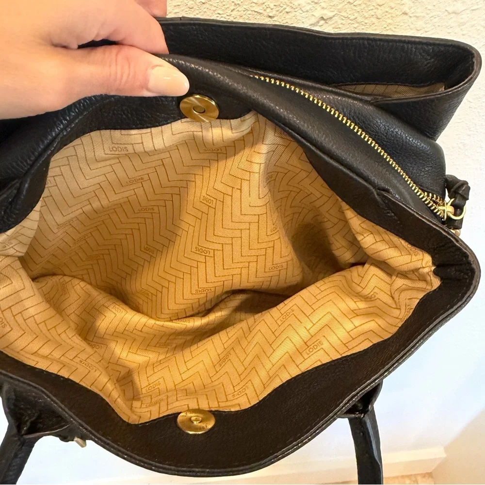 Lodis Black Leather Satchel with Gold Hardware Detail - Picture 15 of 16